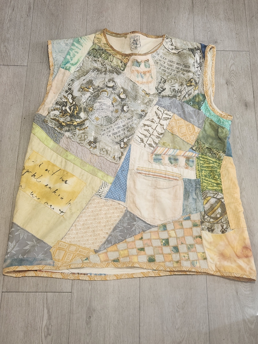 VTG OOAK Patchwork Celestial Vest Top L XL Lagenlook Artsy